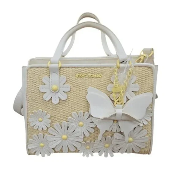 NEW Betsey Johnson Alfie Flowers Butterflies Satchel/Crossbody Whimsical Bag - Picture 1 of 8